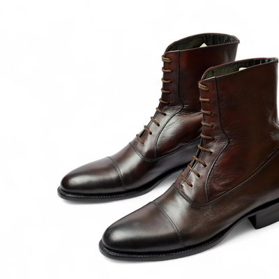Crafted leather classic dark brown leather ankle high lace up boot