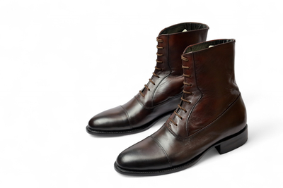 Crafted Leather Classic Dark Brown Leather Ankle High Lace up Boot