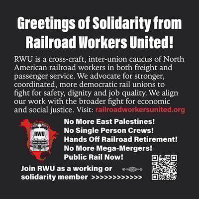 Large sticker: "join rwu: the rank & file in action!" (choose desired amount from drop-down menu)