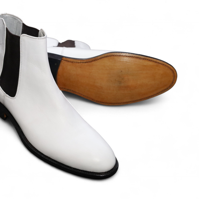 Crafted leather classic dress shoes men white leather chelsea boot 