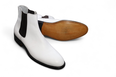 Crafted Leather Classic Dress Shoes Men White Leather Chelsea Boot 