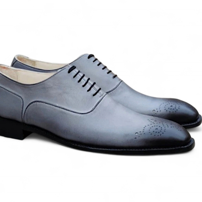 Crafted leather classic men gray leather oxford lace up dress shoes - Thumbnail 1