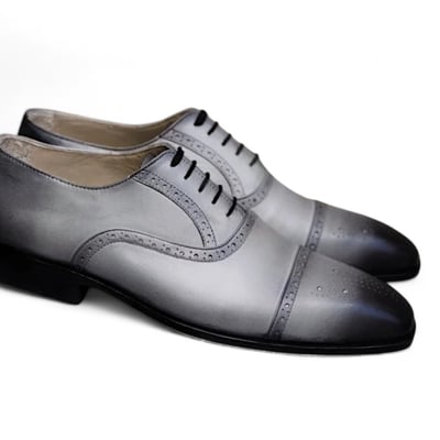 Crafted leather classic men gray leather oxford lace up dress shoes - Thumbnail 2