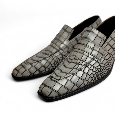 Crafted leather handmade men gray crocodile/alligator leather dress shoes