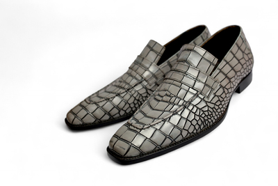 Crafted Leather Handmade Men Gray Crocodile/Alligator Leather Dress Shoes