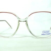 Mrs Doubtfire 1980's Vintage Clear and Red Pink Big Eyeglasses - Thumbnail 1