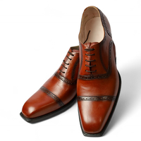 Crafted Leather Handmade Men Brown Leather Oxford Dress Shoes - Thumbnail 1