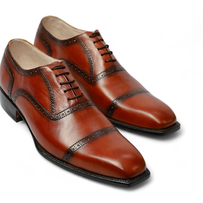 Crafted leather handmade men brown leather oxford dress shoes - Thumbnail 2