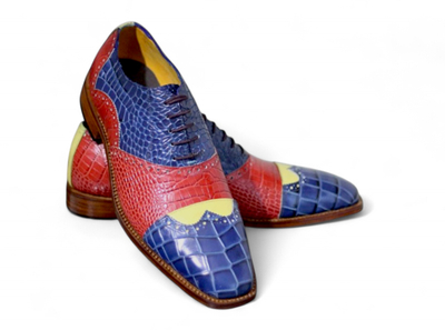 Crafted Leather Handmade Men Multi Color Crocodile Leather Lace up Dress Shoes