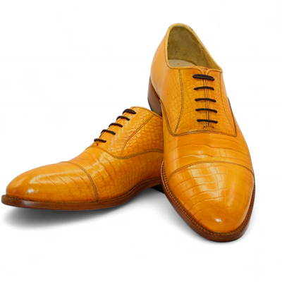 Crafted leather men yellow crocodile/alligator leather dress shoes