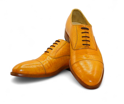Crafted Leather Men Yellow Crocodile/Alligator Leather Dress Shoes