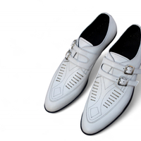 Crafted Leather New Handmade Men's White Leather Duckies Monk Strap Loafer Shoes - Thumbnail 2