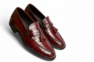 Crafted Leather Men Classic Tassel Loafers Crocodile Leather Slip on Formal Shoes