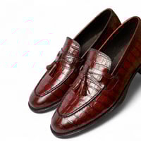 Crafted Leather Men Classic Tassel Loafers Crocodile Leather Slip on Formal Shoes - Thumbnail 1