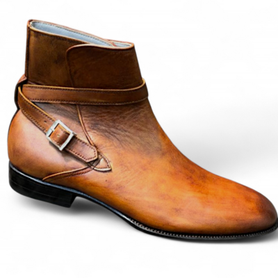 Crafted leather classic brown leather buckle strap jodhpur boot