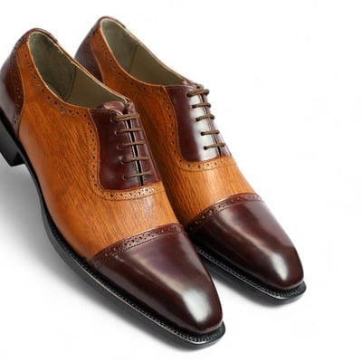 Crafted leather handmade men brown leather oxford dress shoes - Thumbnail 2