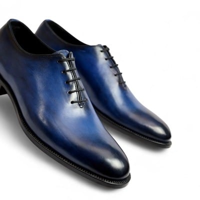 Crafted leather handmade men blue leather oxford lace up dress shoes - Thumbnail 1