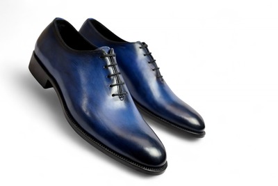 Crafted Leather Handmade Men Blue Leather Oxford Lace up Dress Shoes