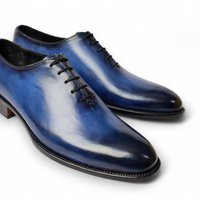 Crafted Leather Handmade Men Blue Leather Oxford Lace up Dress Shoes - Thumbnail 2