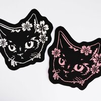Japanese Black Cat & Sakura Sew-on Patches - Thumbnail 1
