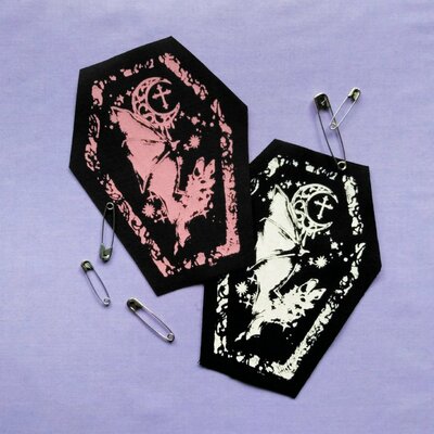 Bat & moon lace coffin goth punk patch