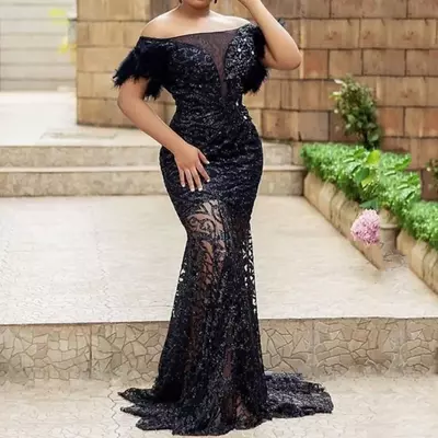 Feather african prom dresses for black girls beaded crystals birthday party homecoming cocktail dresses see through sheer women mermaid sequins