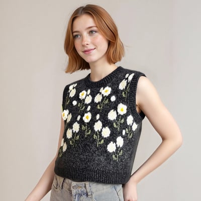 Street Fashion 3D Flower Knitted Vest