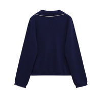 Contrast color buttoned round neck long sleeve sweater - Thumbnail 1
