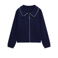 Contrast color buttoned round neck long sleeve sweater - Thumbnail 2