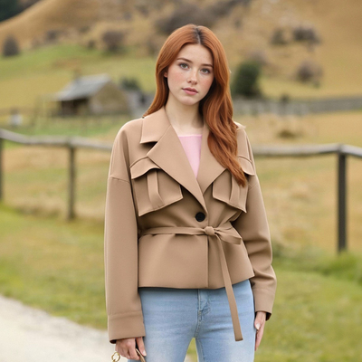 Solid color 3d pocket belt-decorated jacket top