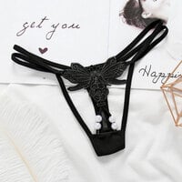 Sexy Butterfly Pearl Massage G-string Thong Naughty Briefs Lingerie Underpants Slutty Panties Women's Underwear T-Back  - Thumbnail 5