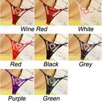 Sexy Love Heart Embroidery Mesh Sheer Naughty Briefs Women's Underwear Thong Seamless Panties T-Back Lingerie Underpants  - Thumbnail 2