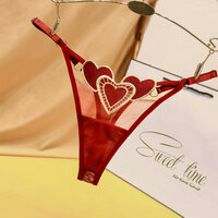 Sexy Love Heart Embroidery Mesh Sheer Naughty Briefs Women's Underwear Thong Seamless Panties T-Back Lingerie Underpants  - Thumbnail 1