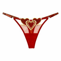 Sexy Love Heart Embroidery Mesh Sheer Naughty Briefs Women's Underwear Thong Seamless Panties T-Back Lingerie Underpants  - Thumbnail 5