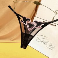 Sexy Love Heart Embroidery Mesh Sheer Naughty Briefs Women's Underwear Thong Seamless Panties T-Back Lingerie Underpants  - Thumbnail 6