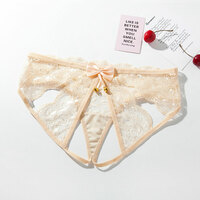 Sexy Backless Bell Bowknot Women's Underwear Thong T-Back Lingerie Slutty Underpants Lace Hollow Crotchless Panties Naughty Briefs - Thumbnail 10