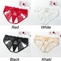 Sexy Backless Bell Bowknot Women's Underwear Thong T-Back Lingerie Slutty Underpants Lace Hollow Crotchless Panties Naughty Briefs - Thumbnail 12
