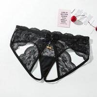 Sexy Backless Bell Bowknot Women's Underwear Thong T-Back Lingerie Slutty Underpants Lace Hollow Crotchless Panties Naughty Briefs - Thumbnail 14