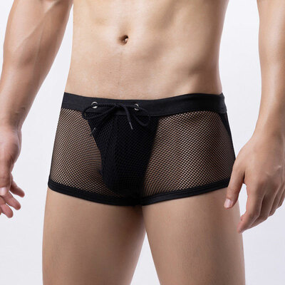 Sexy fishnet hollow straps athletic supporter knickers crossdress men's lingerie trunks underpants underwear thongs boxers briefs 