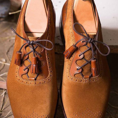 Hand stitch unique style brogue round toe formal shoes brown edition