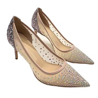 Pointed sequined rhinestone stilettos mesh high heels - Thumbnail 3