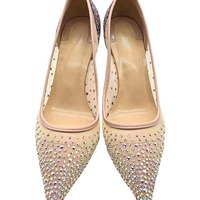 Pointed sequined rhinestone stilettos mesh high heels - Thumbnail 4