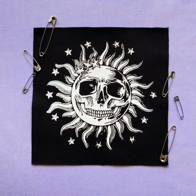 Sun skull with stars steampunk goth sew-on patches