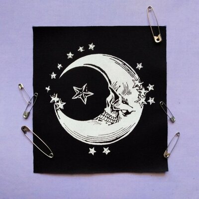 Moon skull with stars goth punk horror patch