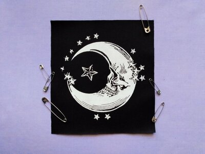 Moon Skull with Stars Goth Punk Horror Patch