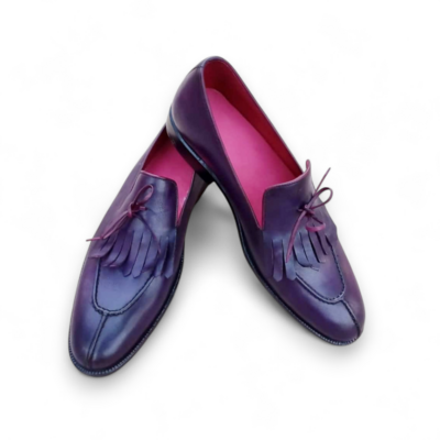 Crafted Leather Purple Leather Fringes Tassel Loafers Dress Shoes