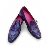 Crafted Leather Purple Leather Fringes Tassel Loafers Dress Shoes - Thumbnail 1