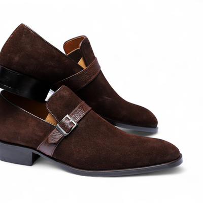 Crafted leather handmade men brown suede leather monk strap dress shoes - Thumbnail 1