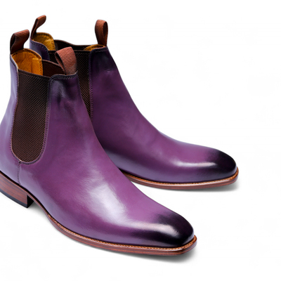 Crafted leather classic purple leather men chelsea boot