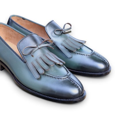 Crafted leather handmade men classic fringes tassel loafers dress shoes - Thumbnail 3